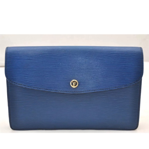 Authentic Louis Vuitton Epi Montaigne 27 Clutch Hand Bag Blue - Picture 3 of 14